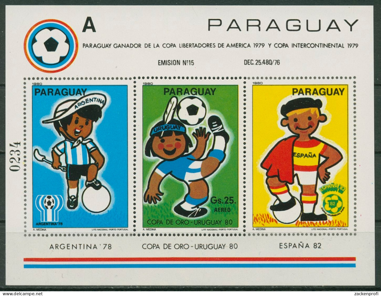 Paraguay 1980 Fußball-Goldcup Uruguay Indianer Block 358 Postfrisch (C95532) - Paraguay