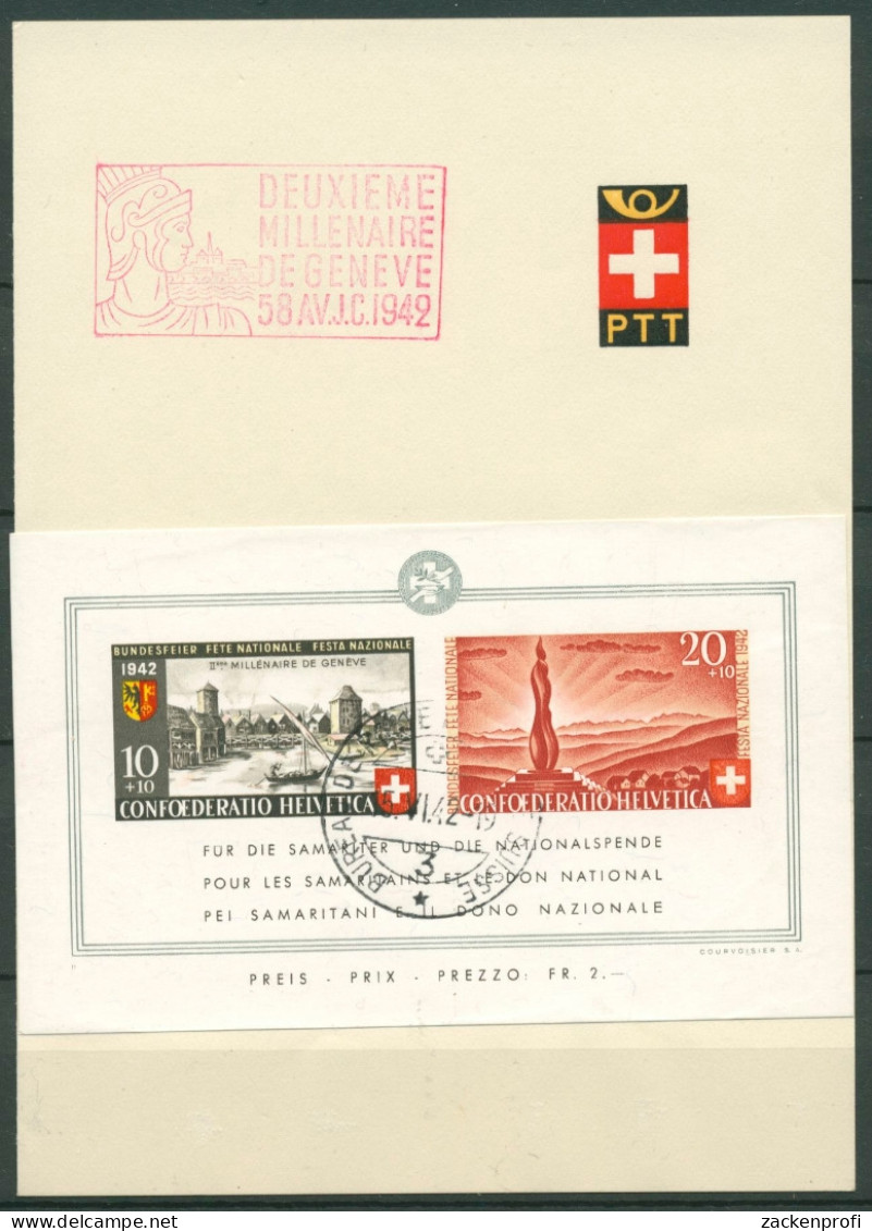 Schweiz 1942 Pro Patria 2000 Jahre Stadt Genf Block 7 Auf Karte FDC (X28187) - FDC