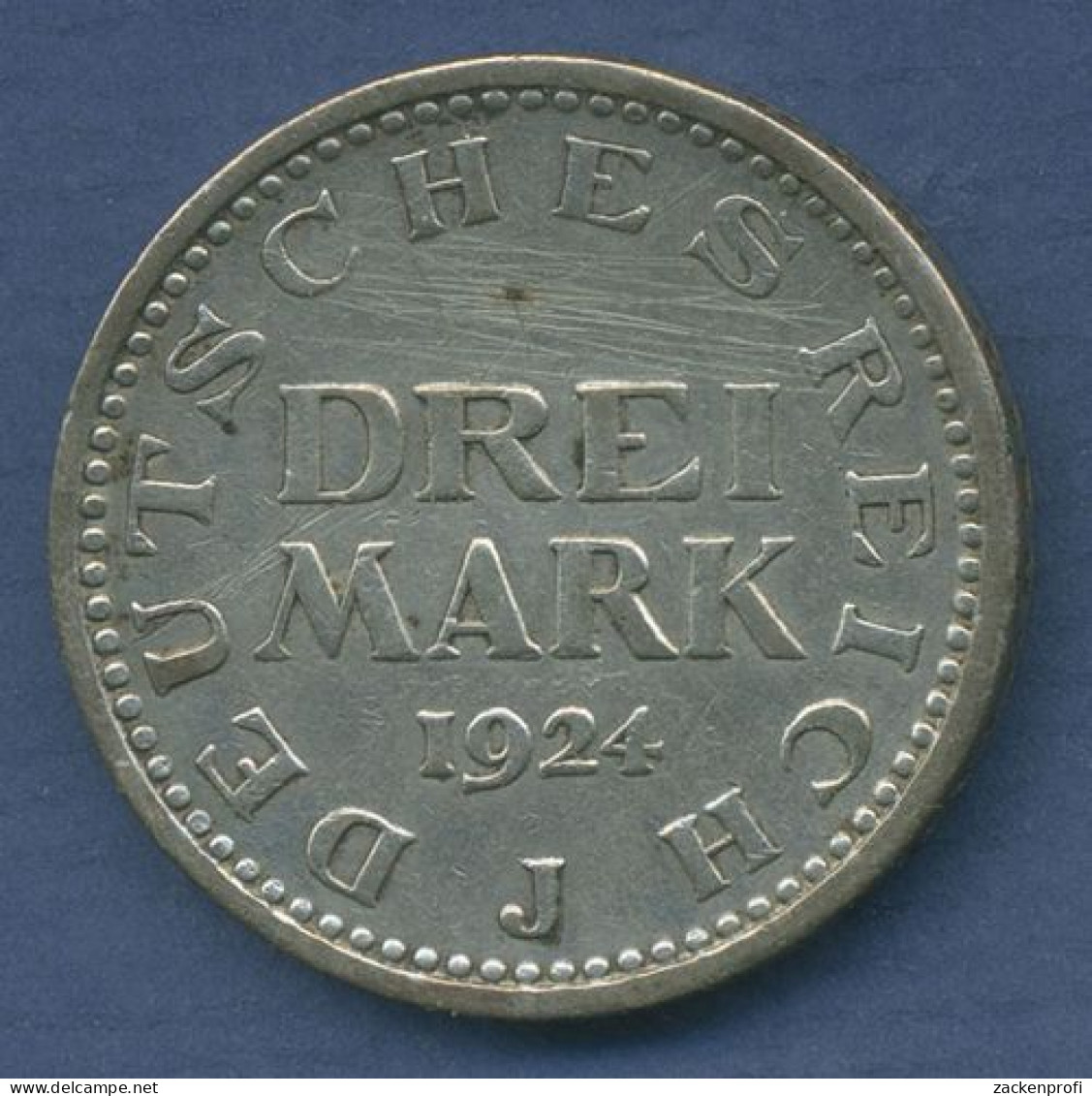 Dt. Reich Weimar 3 Mark Kursmünze 1924 J, J 312 Ss Kratzer (m3533) - 3 Mark & 3 Reichsmark