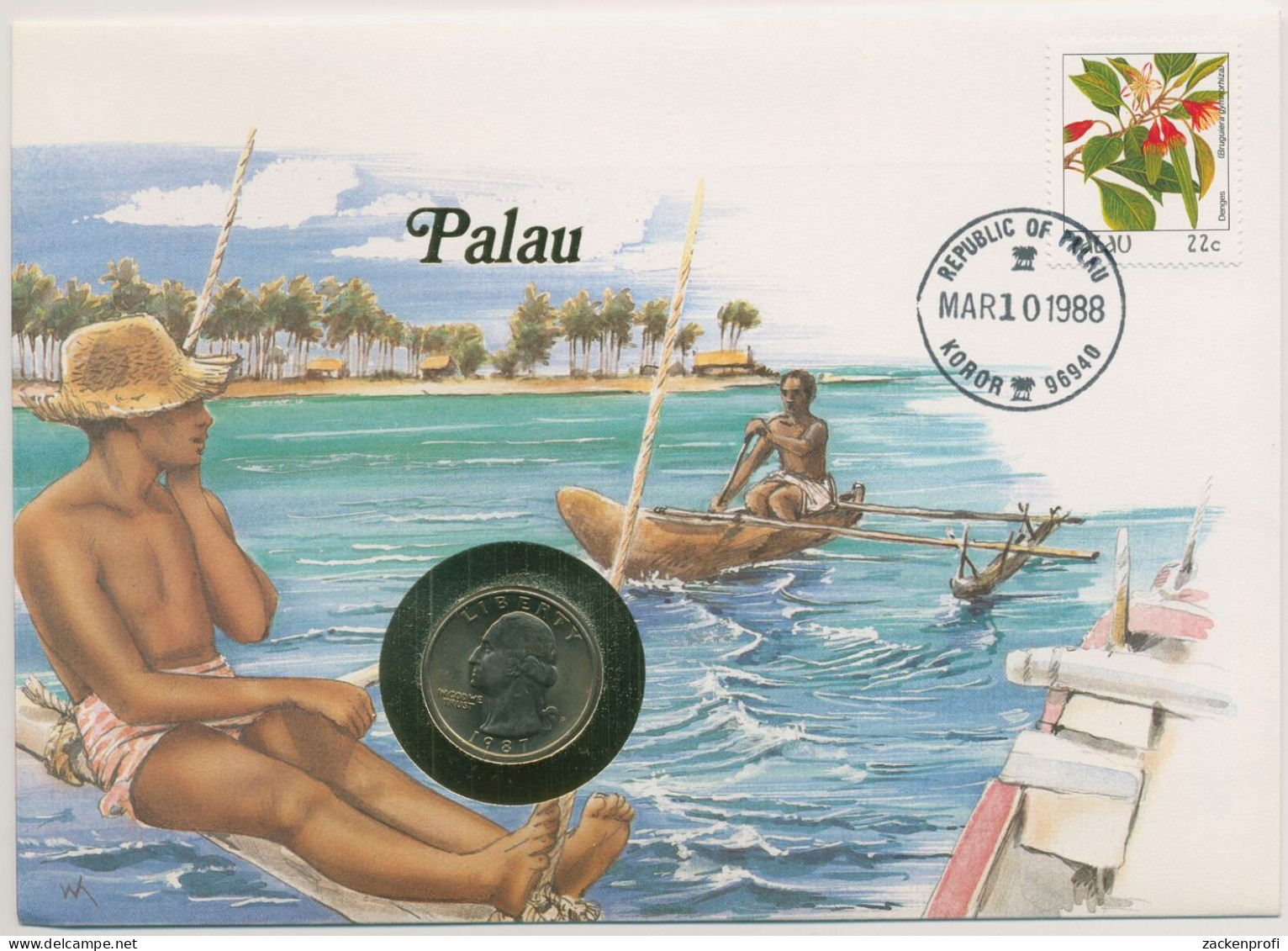 Palau 1988 Fischerboote Numisbrief Mit 1/4 Dollar Amerika (N398) - Sonstige & Ohne Zuordnung