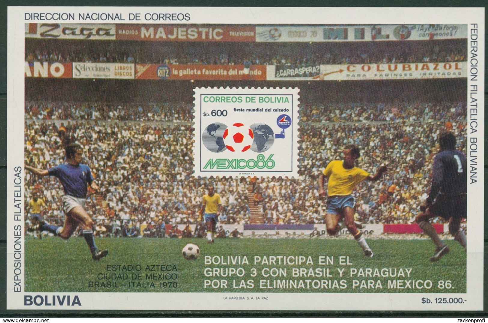 Bolivien 1985 Fußball-WM Mexiko'86 Block 144 Postfrisch (C95597) - Bolivië