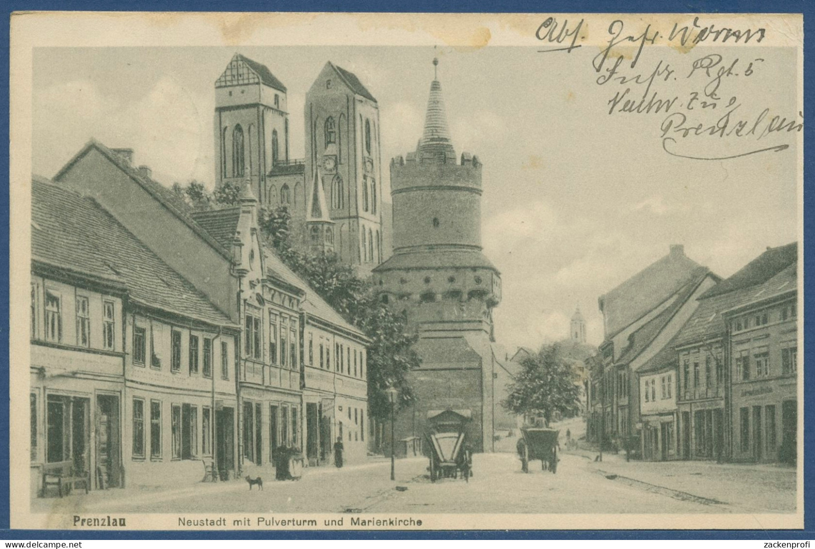 Prenzlau Neustadt Pulverturm Geschäfte, Gelaufen 1925, Fleckig (AK3965) - Prenzlau