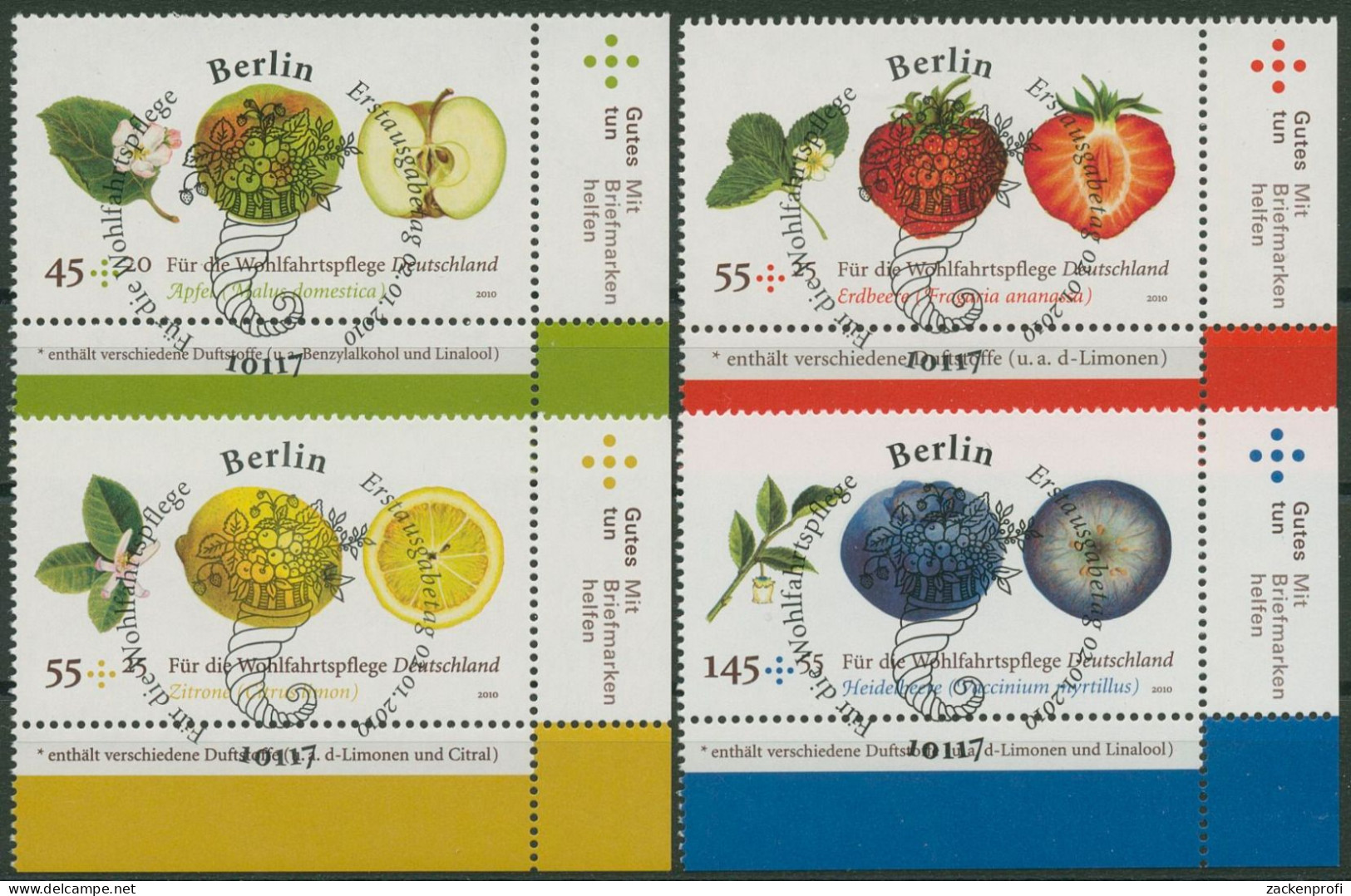 Bund 2010 Wohlfahrt: Obst 2769/72 Ecke 4 Mit TOP-ESST Berlin (E3900) - Oblitérés