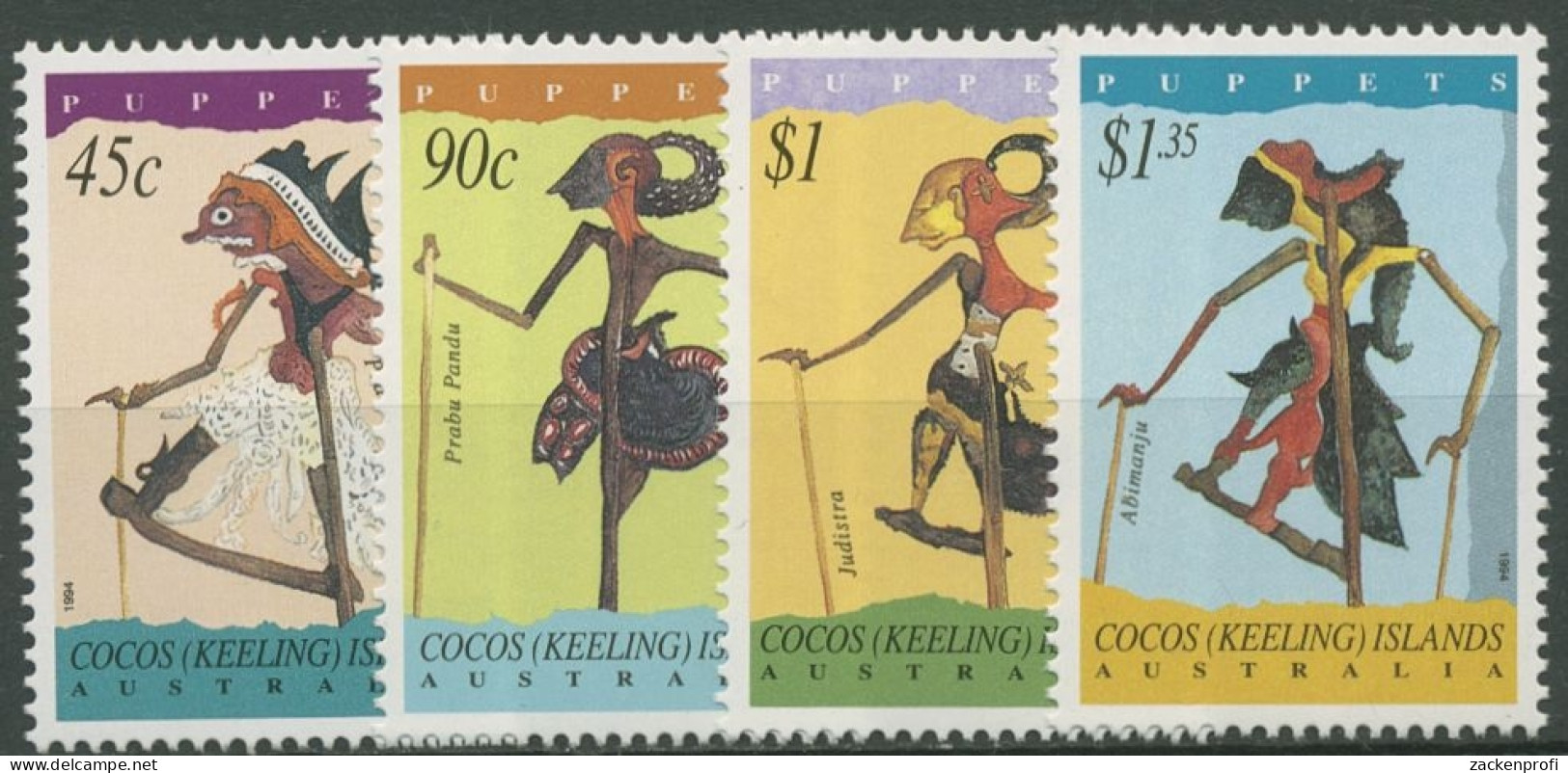 Kokos-Inseln 1994 Stabpuppen Für Das Javanische Schattenspiel 325/28 Postfrisch - Kokosinseln (Keeling Islands)