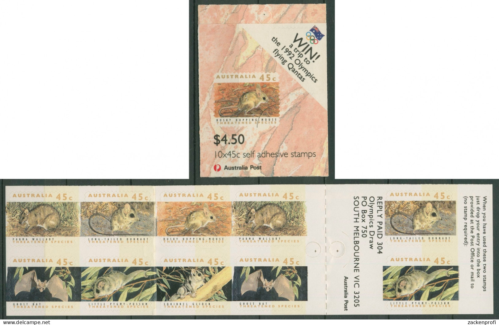 Australien 1992 Gefährdete Tiere MH 73 Phosphorbalken Postfrisch (C29497) - Libretti