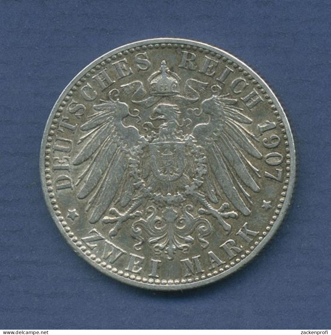 Baden 2 Mark 1907 G, Großherzog Friedrich, J 32 Sehr Schön (m6429) - 2, 3 & 5 Mark Zilver