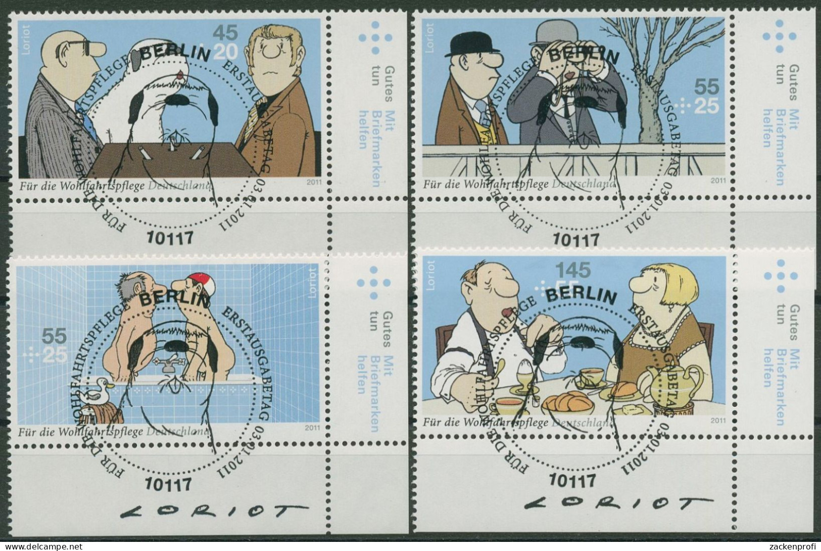 Bund 2011 Wohlfahrt Loriot 2836/39 Ecke 4 Mit TOP-ESST Berlin (E3935) - Used Stamps