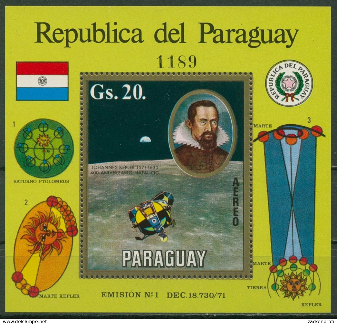 Paraguay 1971 400. Geburtstag Von Johannes Kepler Block 174 Postfrisch (C18762) - Paraguay