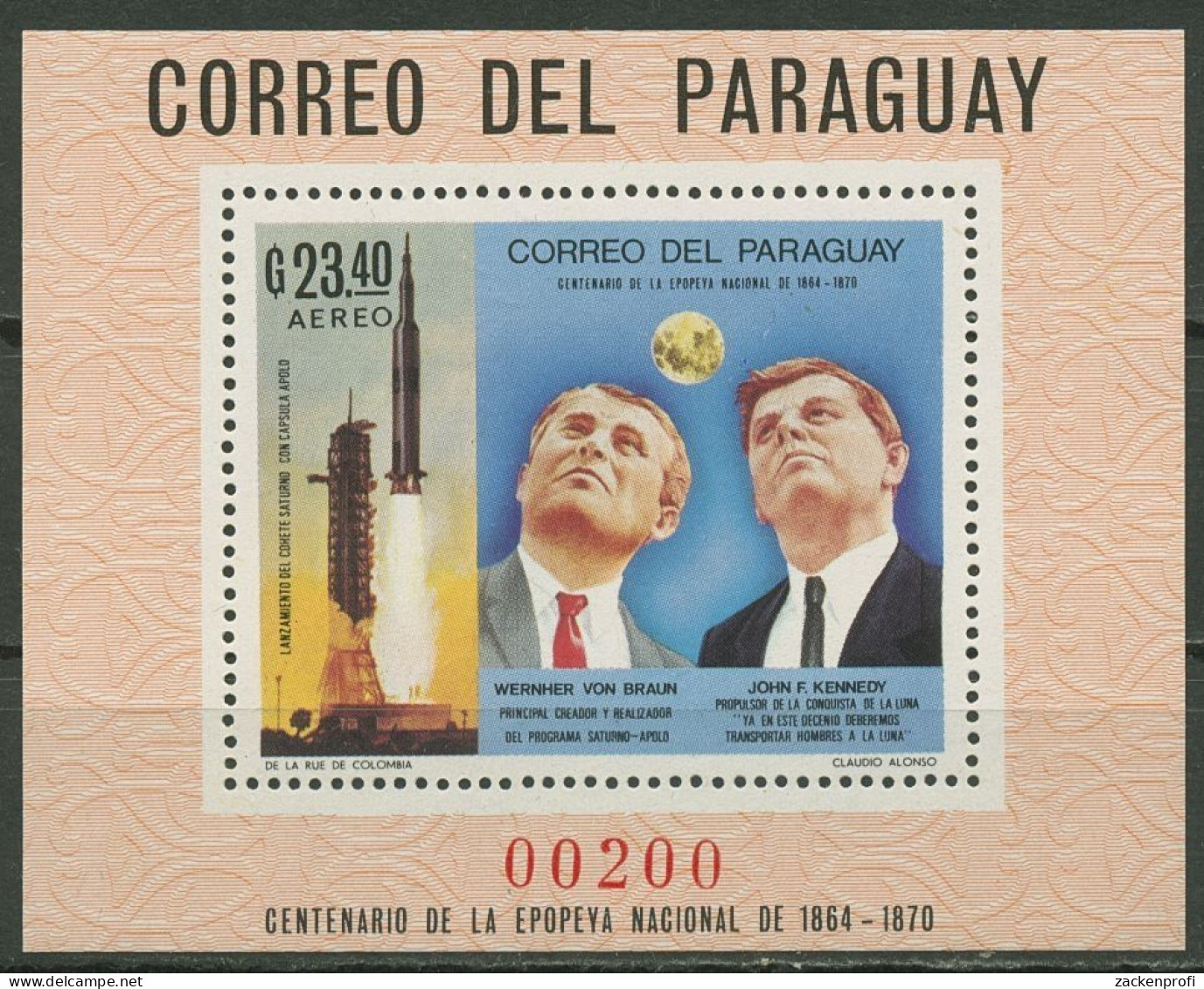 Paraguay 1969 Wernher Von Braun, John F. Kennedy Block 124 Postfrisch (C18755) - Paraguay