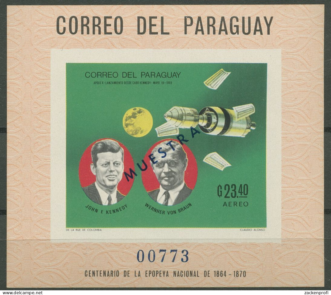 Paraguay 1969 Von Braun, John F. Kennedy Block 127 "MUESTRA" Postfrisch (C80501) - Paraguay