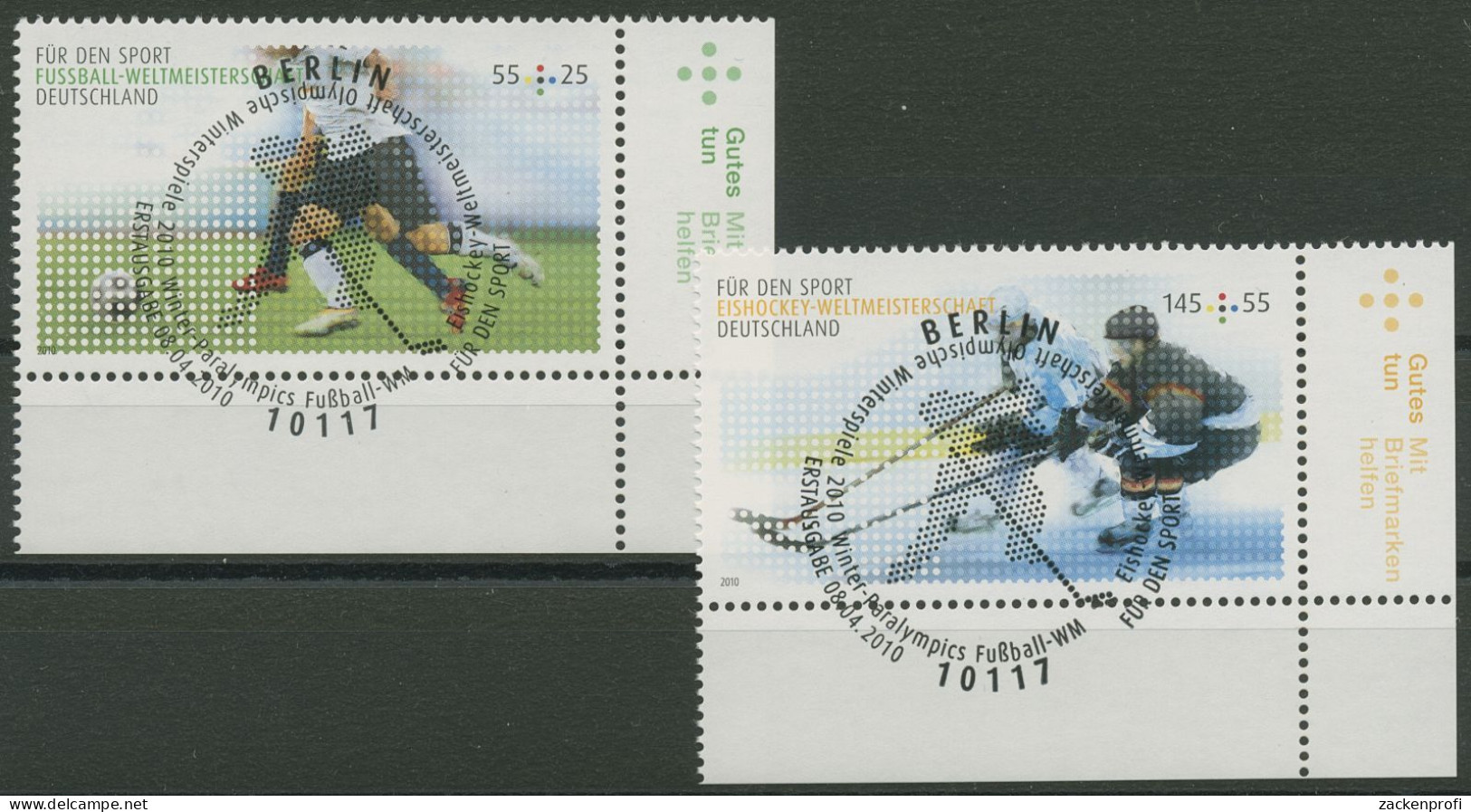 Bund 2010 Sporthilfe Fußball Eishockey-WM 2788/89 Ecke 4 TOP-ESST Berlin (E3911) - Used Stamps