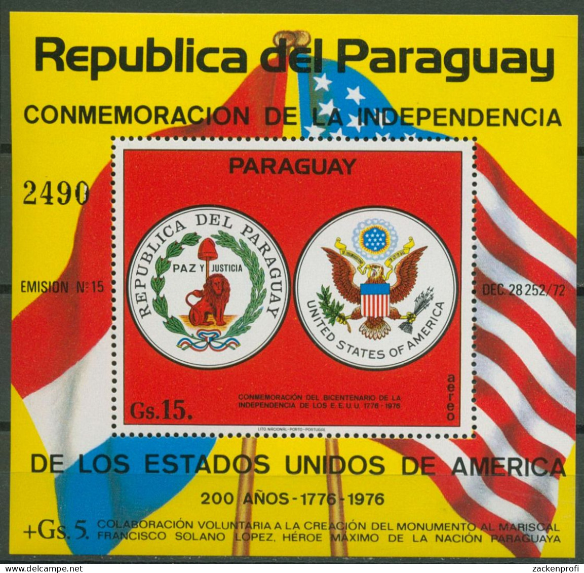 Paraguay 1975 200 Jahre USA Block 262 Postfrisch (C22625) - Paraguay
