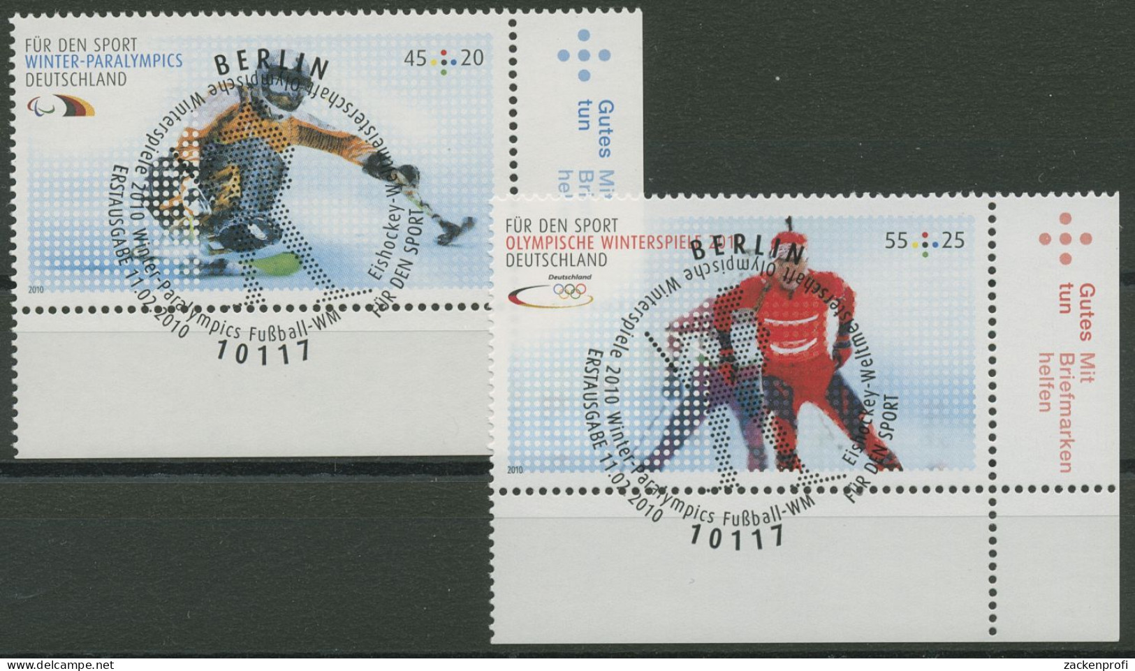 Bund 2010 Sporthilfe Olymp. Winterspiele 2781/82 Ecke 4 TOP-ESST Berlin (E3904) - Used Stamps