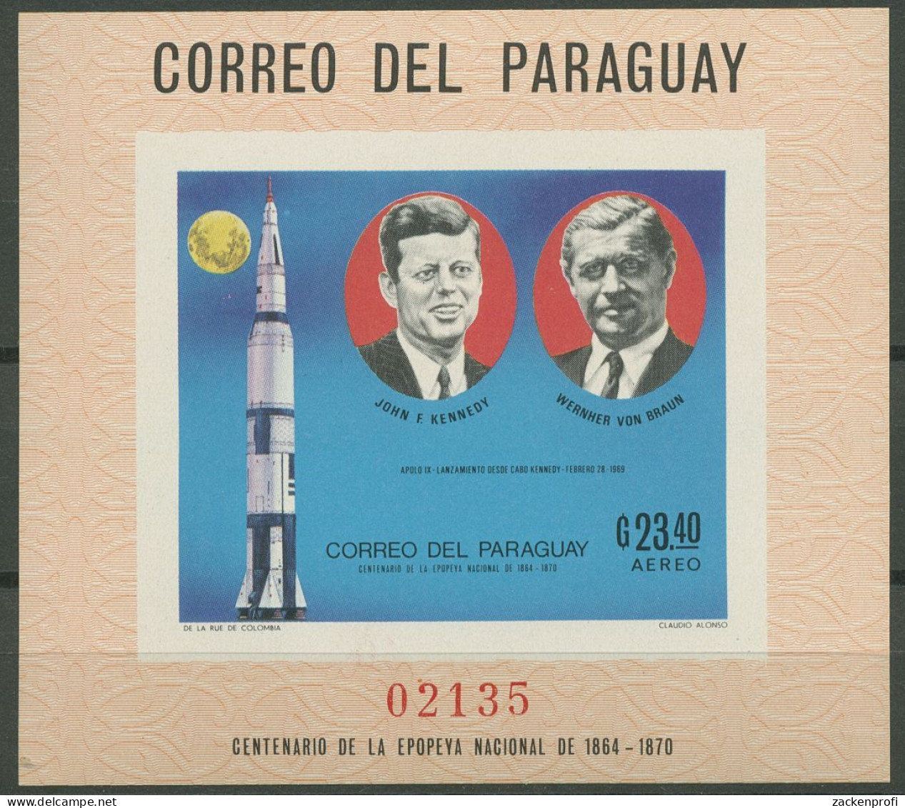 Paraguay 1969 Wernher Von Braun, John F. Kennedy Block 126 Postfrisch (C80500) - Paraguay