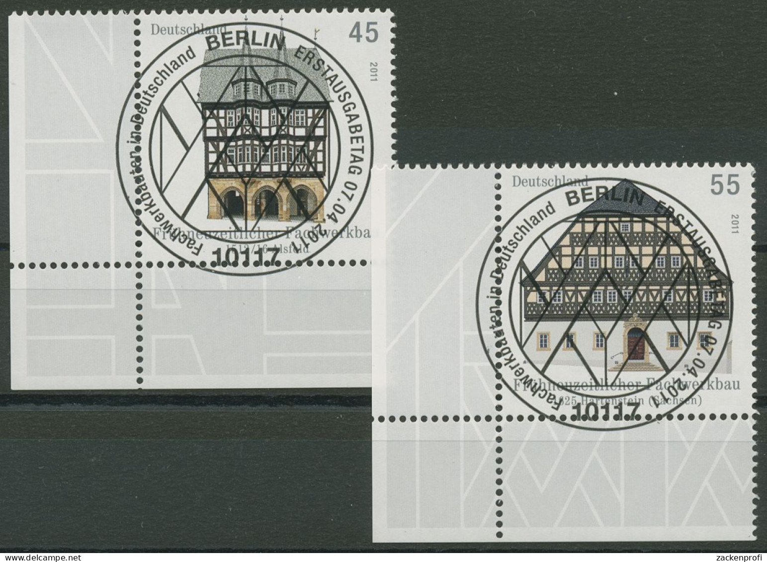 Bund 2011 Fachwerkbauten 2861/62 Ecke 3 Mit TOP-ESST Berlin (E3945) - Gebraucht