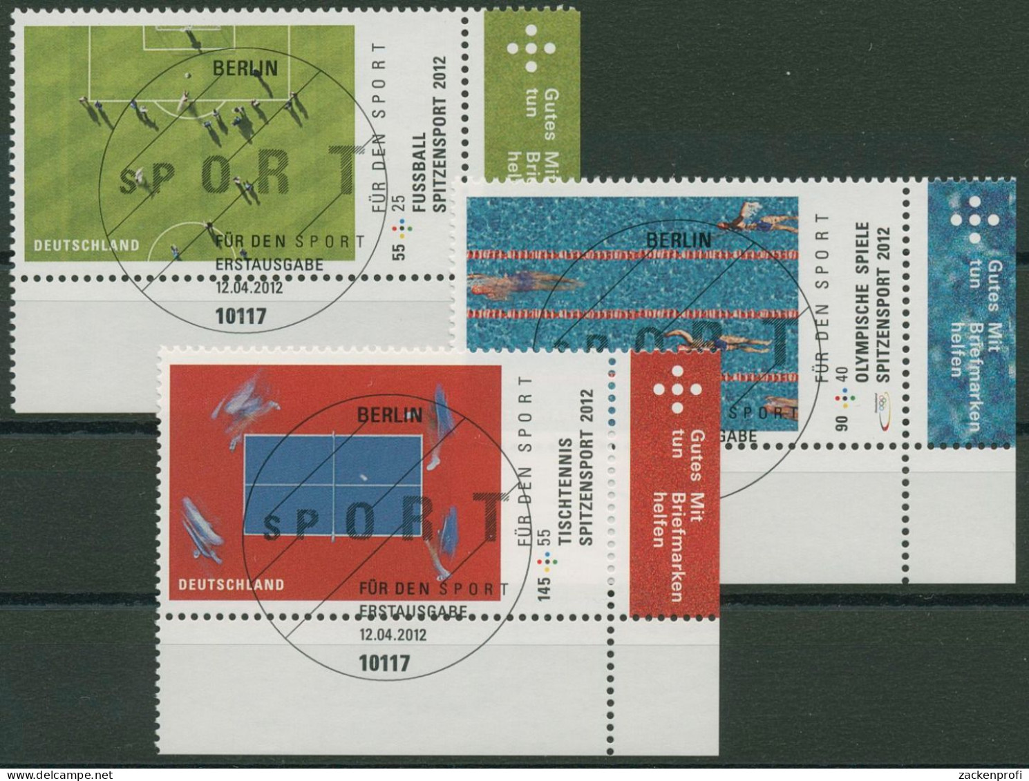 Bund 2012 Sporthilfe Fußball Olympia 2924/26 Ecke 4 Mit TOP-ESST Berlin (E3965) - Used Stamps