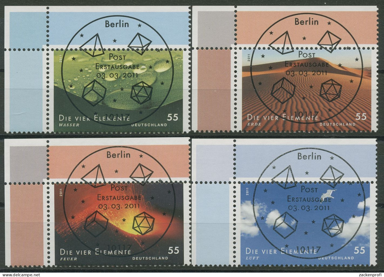 Bund 2011 Post: Die Vier Elemente 2852/55 Ecke 1 Mit TOP-ESST Berlin (E3940) - Used Stamps