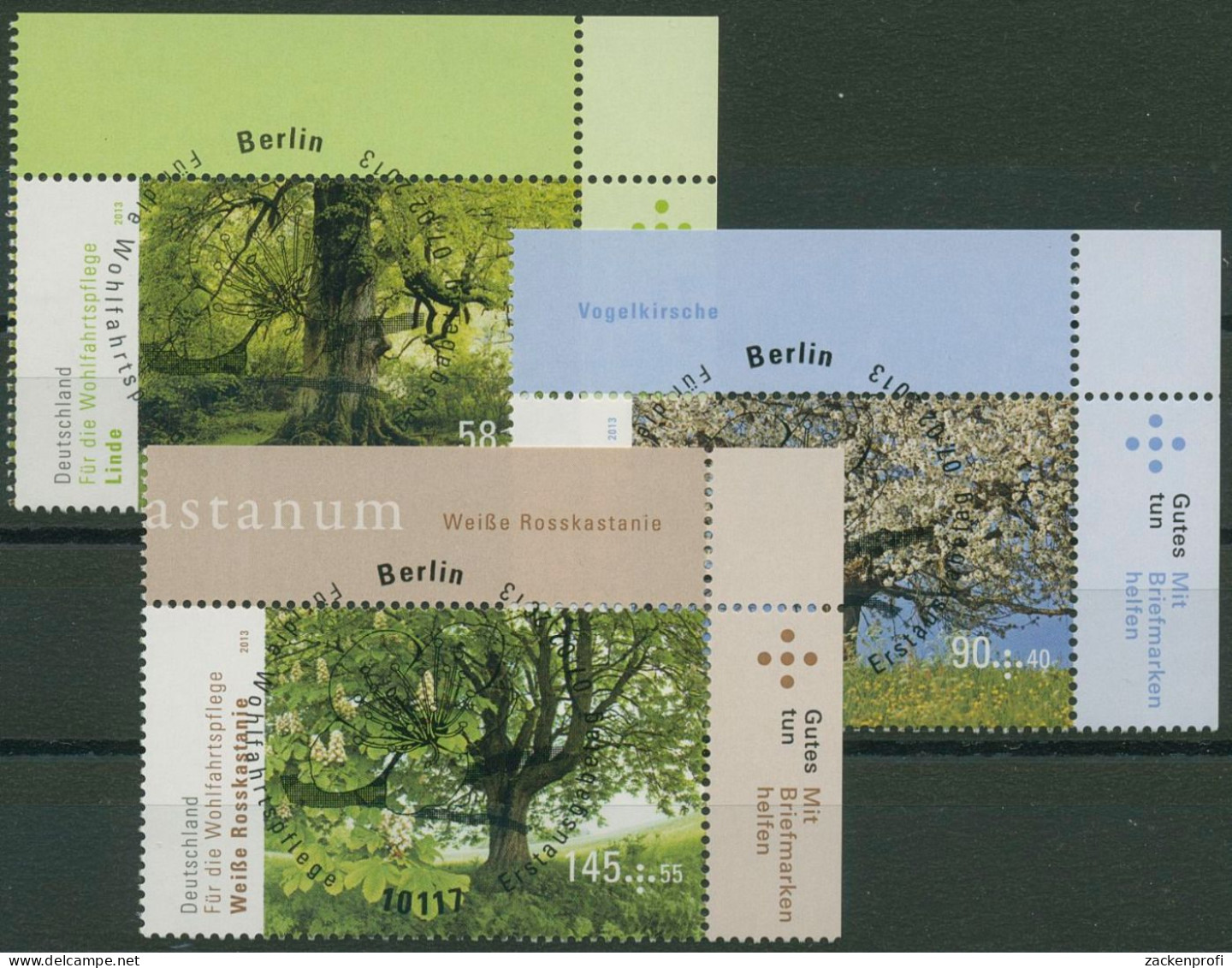 Bund 2013 Wohlfahrt Blühende Bäume 2980/82 Ecke 2 Mit TOP-ESST Berlin (E3977) - Used Stamps