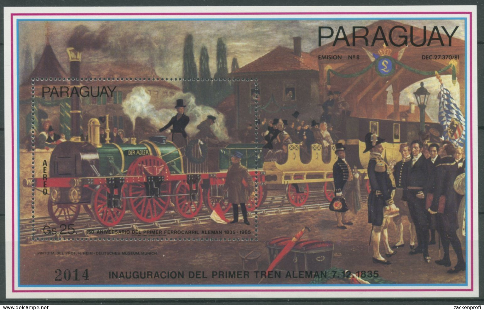Paraguay 1985 150 Jahre Deutsche Eisenbahn Block 419 Postfrisch (C27920) - Paraguay