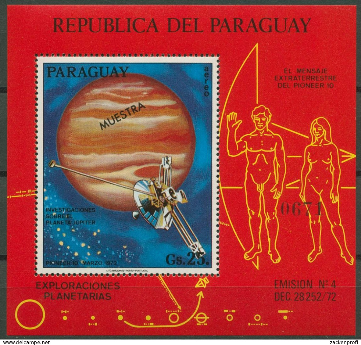 Paraguay 1973 Planeten Pioneer 10 Block 211 "MUESTRA" Postfrisch (C80505) - Paraguay