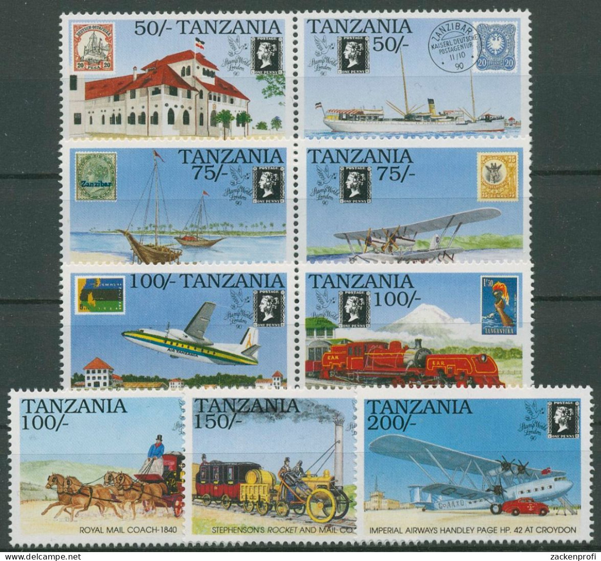 Tansania 1991 STAMP WORLD LONDON 150 Jahre Briefmarken 754/62 Postfrisch - Tanzanie (1964-...)