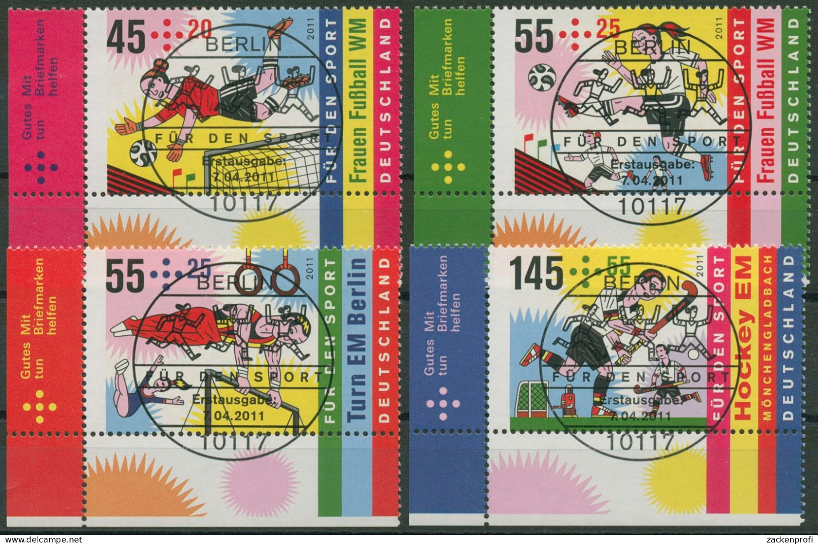 Bund 2011 Sporthilfe Fußball Turnen 2857/60 Ecke 3 Mit TOP-ESST Berlin (E3943) - Used Stamps