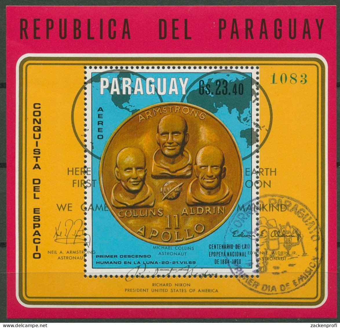 Paraguay 1970 Goldmedaille Armstrong Collins Block 136 Gestempelt (C80502) - Paraguay