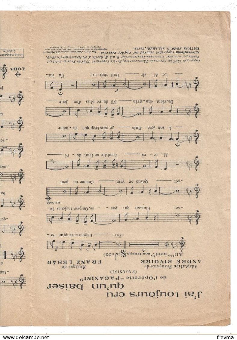 Partition Complete J'ai Toujours Cru Qu'un Baiser 1925 Valse Chantée - Componisten Van Musicalkomedies