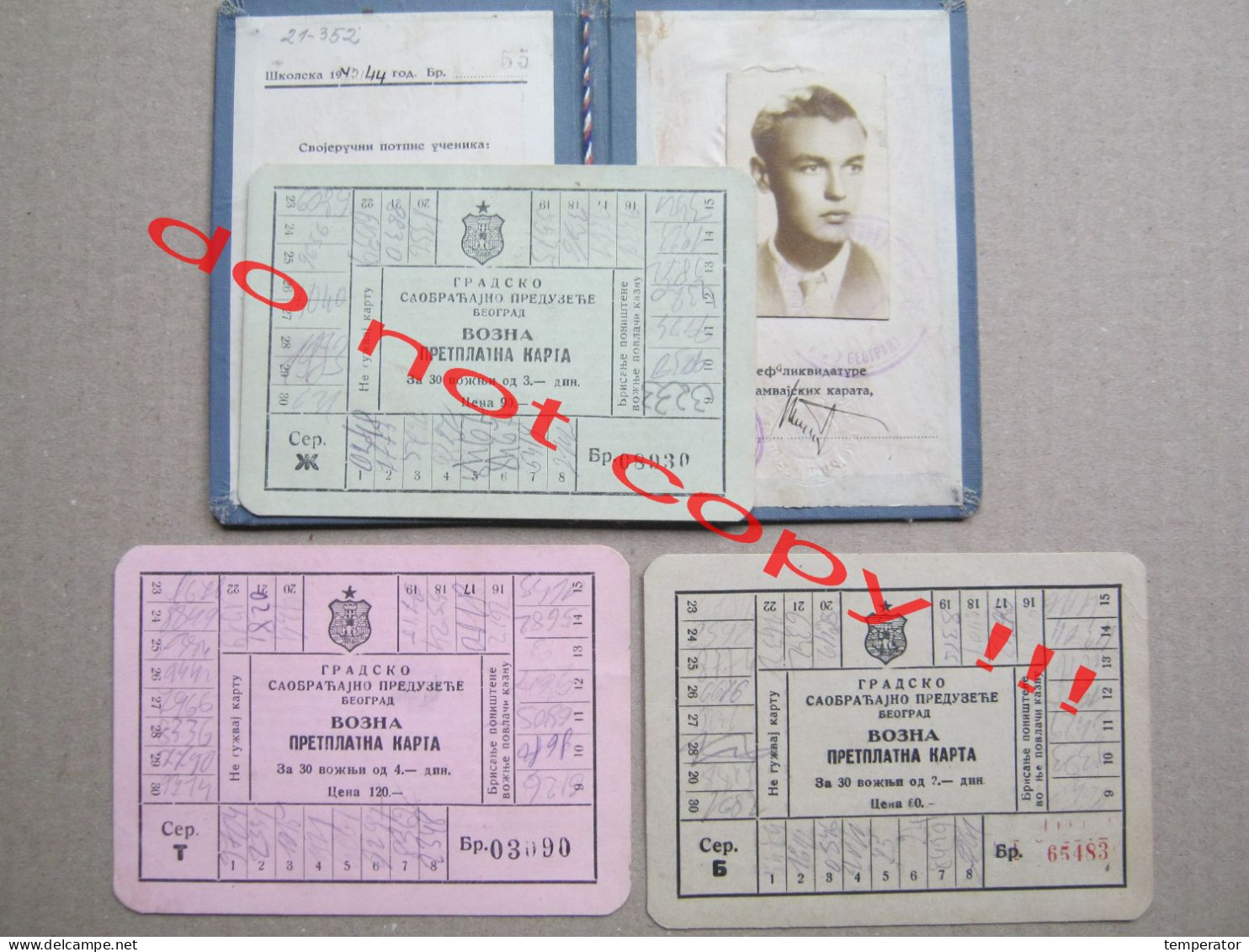 WW2 DIREKCIJA TRAMVAJA I OSVETLJENJA - BEOGRAD / Djačka Tramvajska Karta ( 1943/44 ) Old Rare Tram Tickets... - Europe