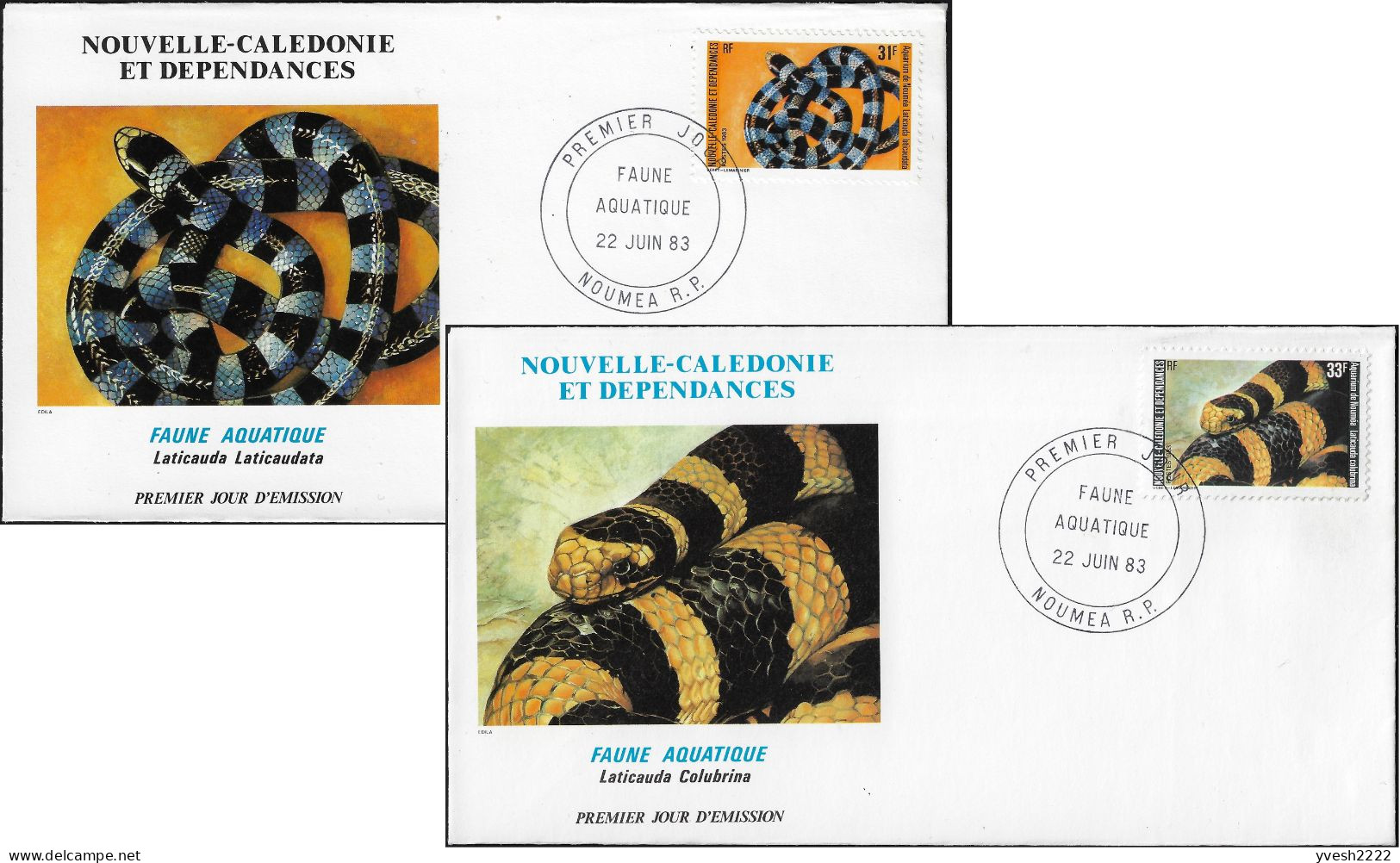 Nouvelle-Calédonie 1983 Y&T 475 Et 476 Sur FDC. Faune Aquatique, Serpents D'eau - Serpenti