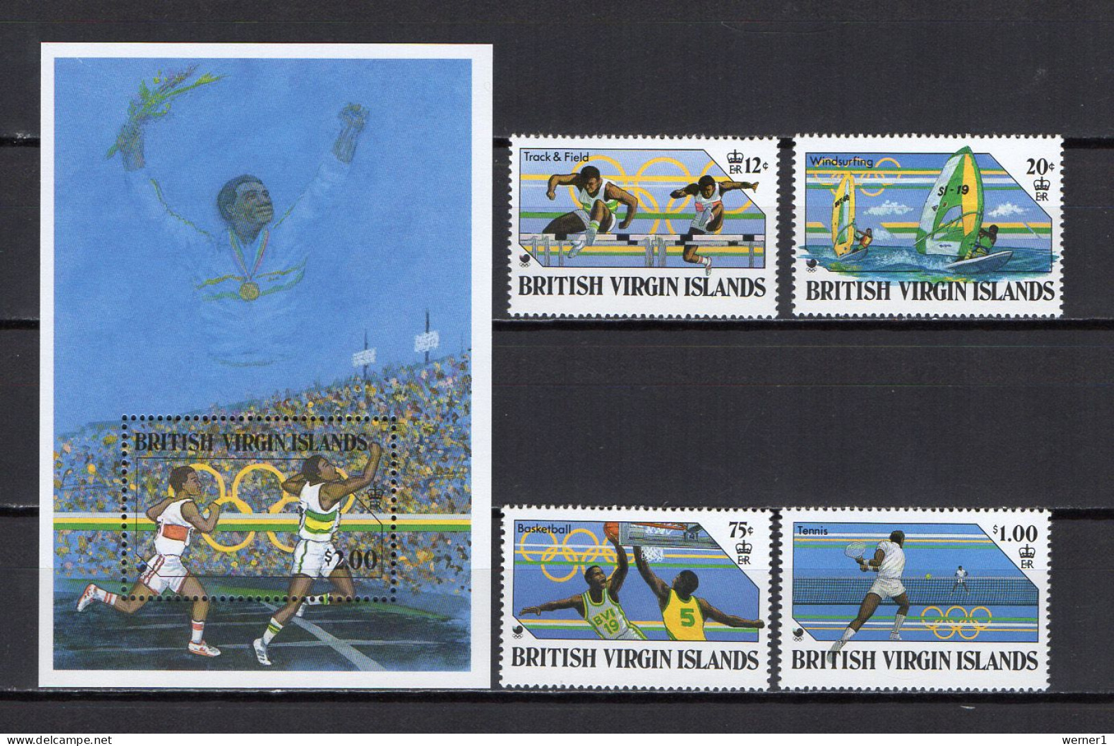 British Virgin Islands 1988 Olympic Games Seoul, Tennis, Basketball, Athletics Etc. Set Of 4 + S/s MNH - Verano 1988: Seúl