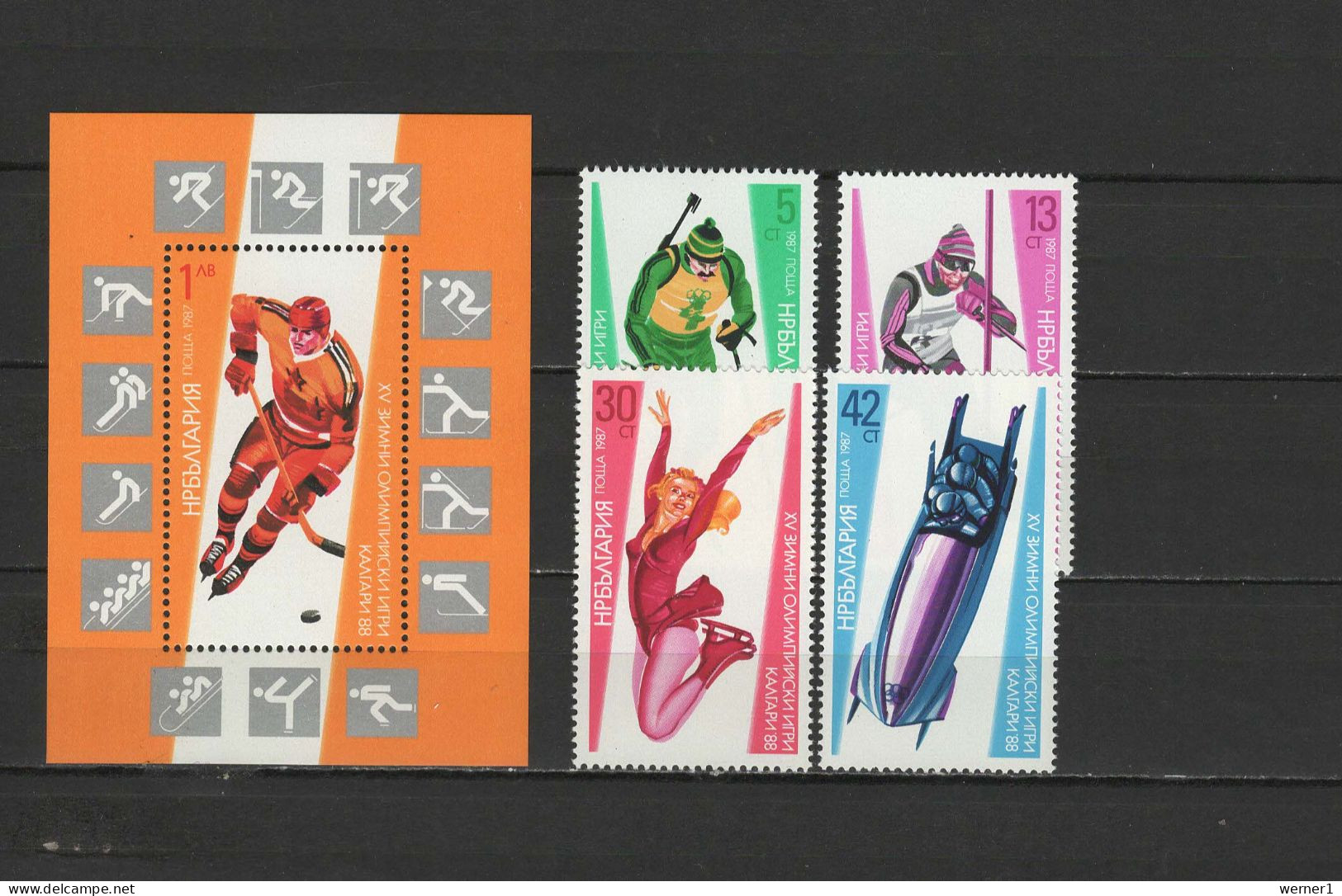 Bulgaria 1987 Olympic Games Calgary Set Of 4 + S/s MNH - Invierno 1988: Calgary