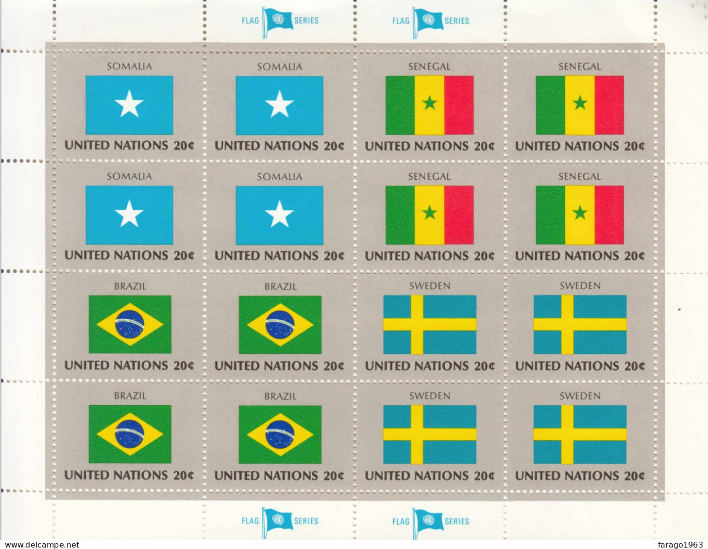 1983 United Nations New York Flags Brazil Sweden Miniature Sheet Of 16 MNH @ BELOW FACE VALUE - Ungebraucht