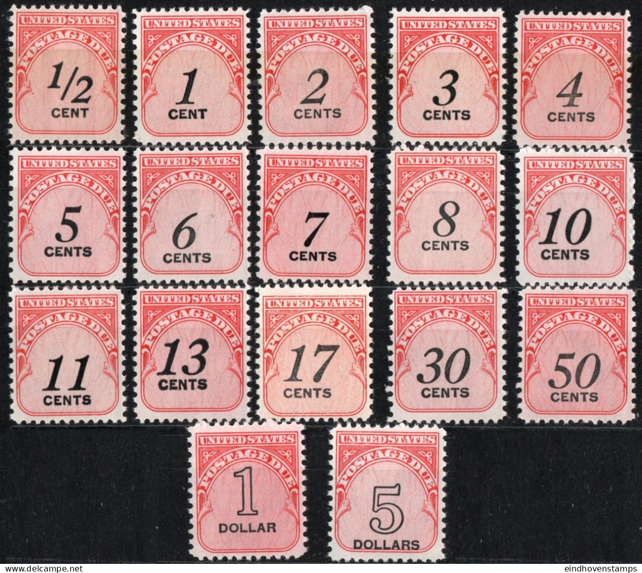 USA 1959-1985 Postage Due Stamps 17 Values Issue MNH - Portomarken