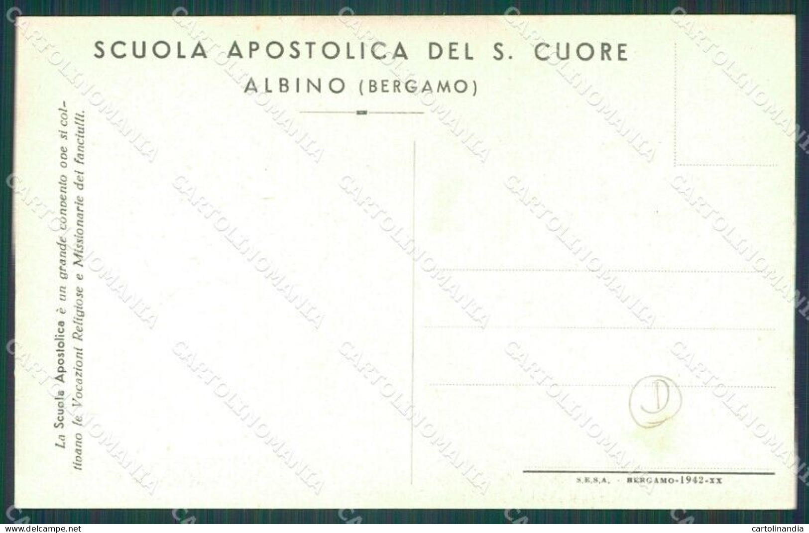 Bergamo Albino Scuola Apostolica Del Sacro Cuore Cartolina QT0761 - Bergamo