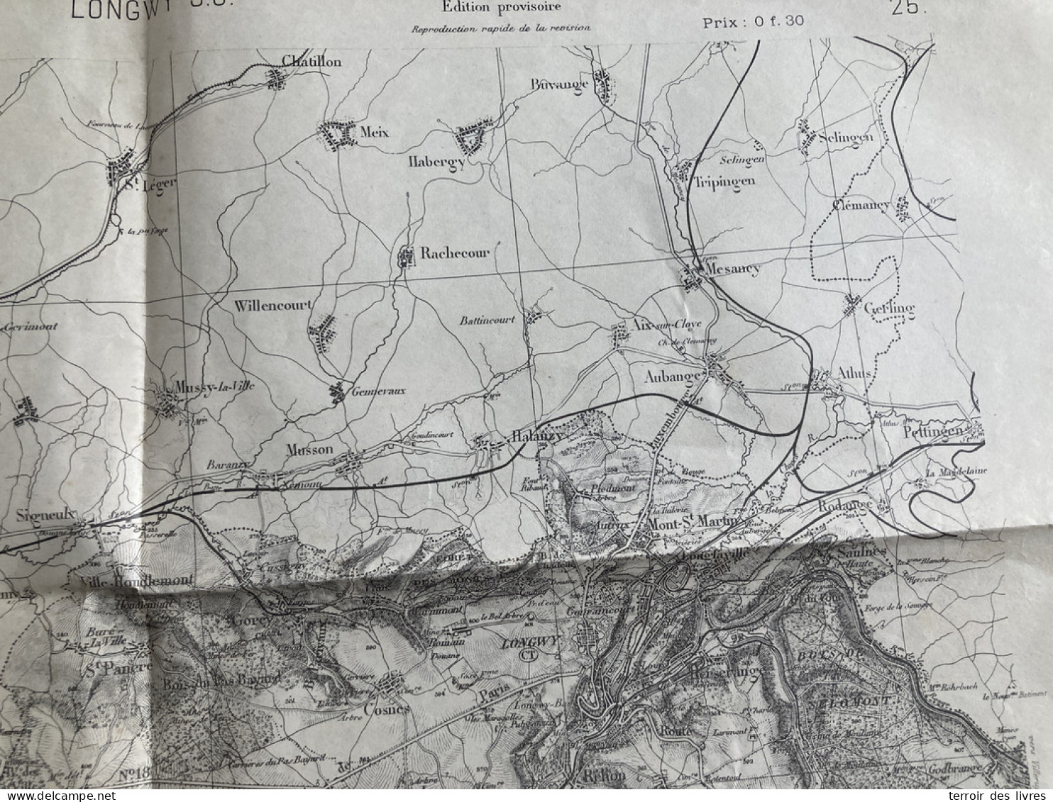 Carte état Major LONGWY S.O. 1834 1912 54x34cm VILLE HOUDLEMONT ST-PANCRE GORCY TELLANCOURT VAUX-WARNIMONT VILLERS-LA-CH - Carte Geographique