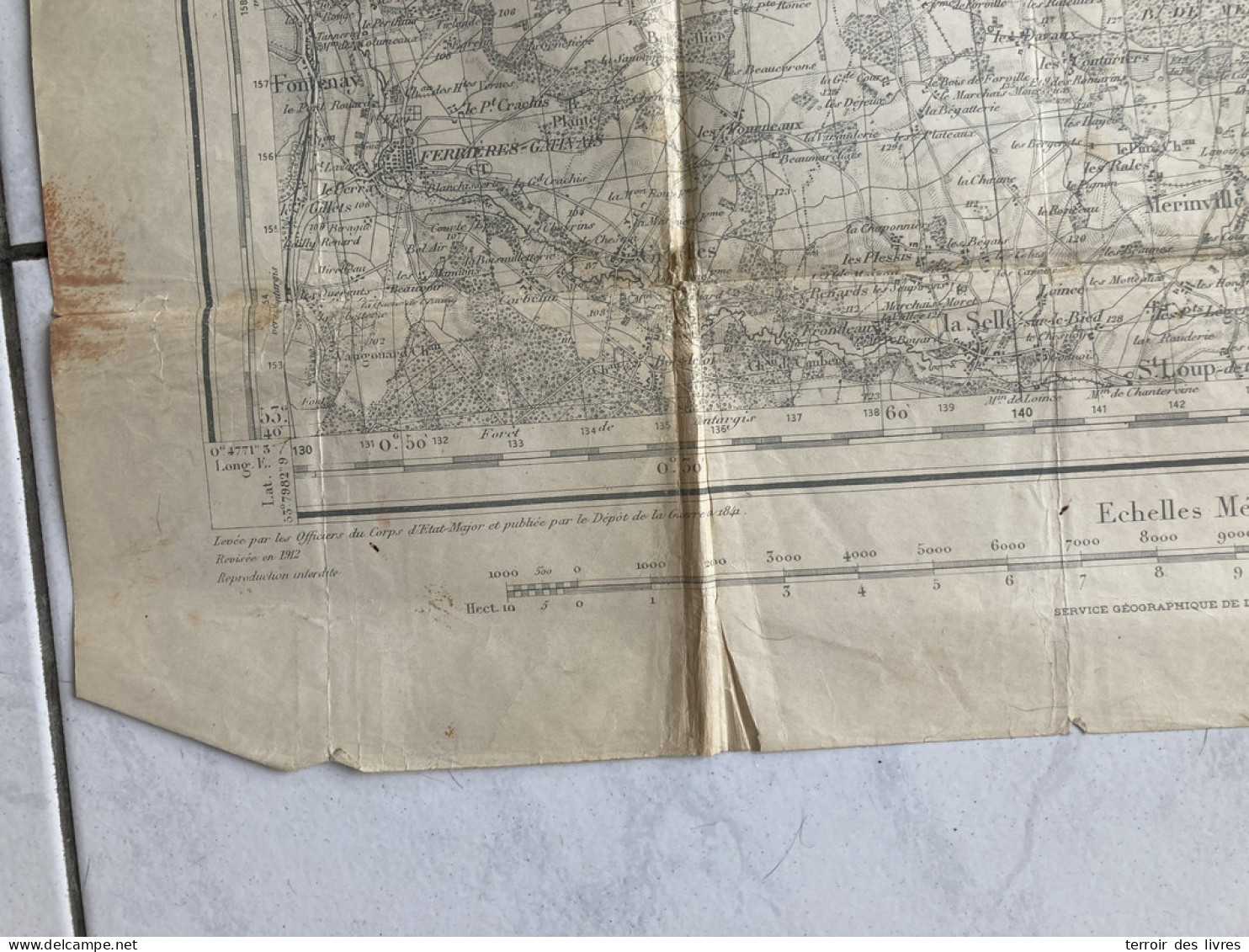 Carte état Major SENS 1841 Tirage 1940 72x84cm CHEVRY EN SEREINE VAUX-SUR-LUNAIN VOULX ST-ANGE-LE-VIEL LORREZ-LE-BOCAGE- - Carte Geographique