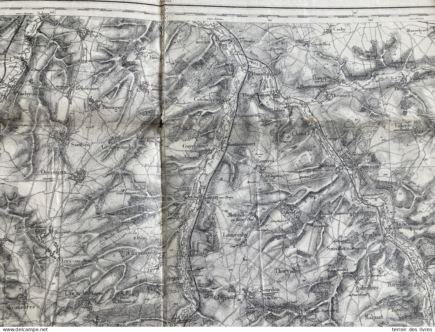 Carte état Major MONTDIDIER 21 1837 1902 60x86cm PAILLART ROUVROY-LES-MERLES FOLLEVILLE LA-FALOISE QUIRY-LE-SEC ESQUENNO - Carte Geographique