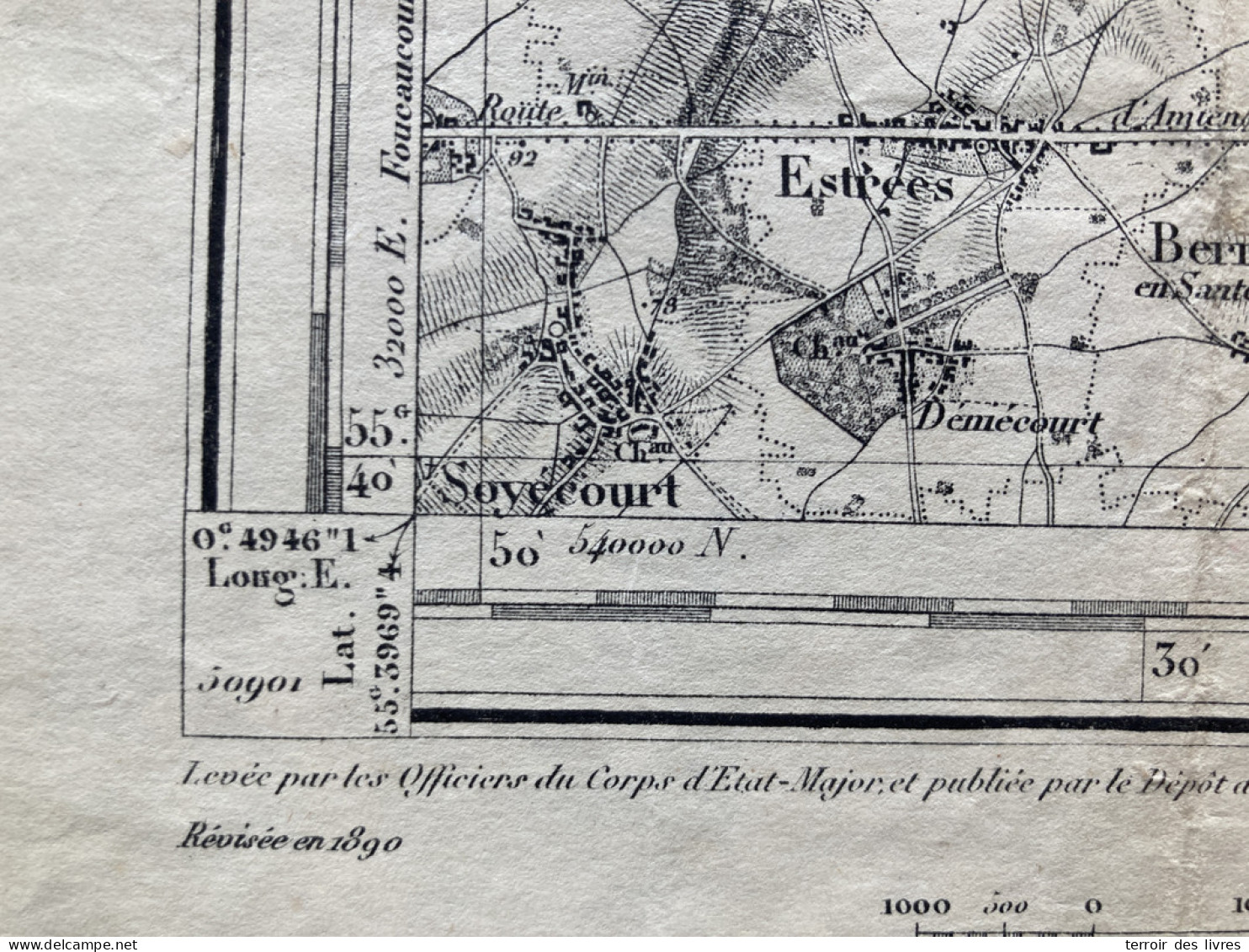 Carte D'état Major CAMBRAI S.O. 1889 1890 BUSSU Aizecourt-Le-Haut Allaines Doingt Driencourt Peronne Buire-Courcelles Te - Carte Geographique