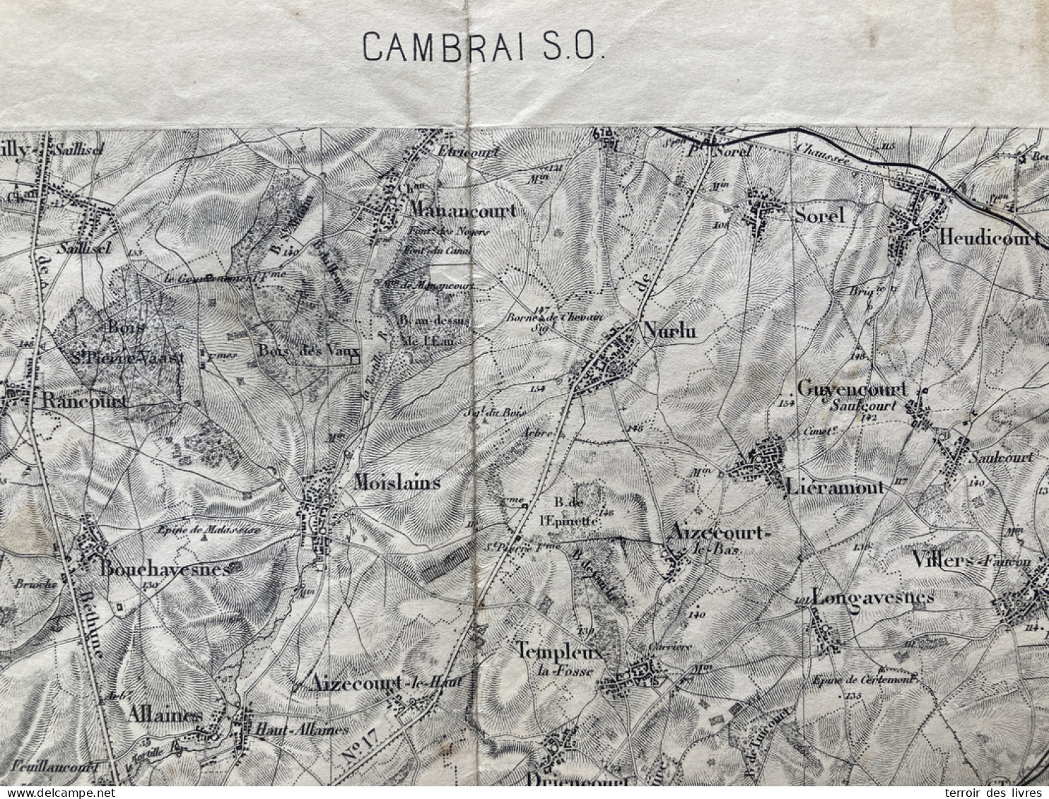 Carte D'état Major CAMBRAI S.O. 1889 1890 BUSSU Aizecourt-Le-Haut Allaines Doingt Driencourt Peronne Buire-Courcelles Te - Carte Geographique