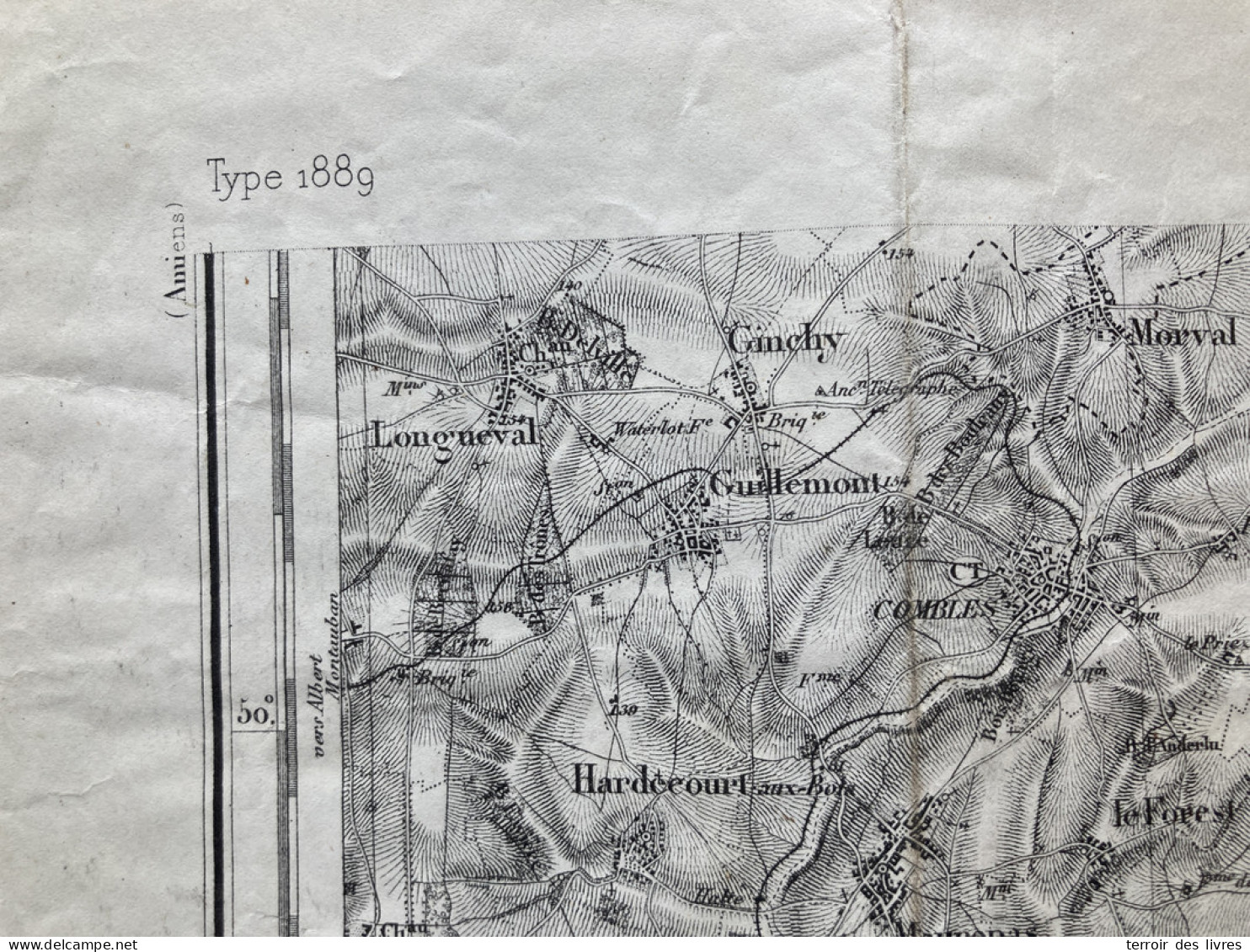 Carte D'état Major CAMBRAI S.O. 1889 1890 BUSSU Aizecourt-Le-Haut Allaines Doingt Driencourt Peronne Buire-Courcelles Te - Carte Geographique