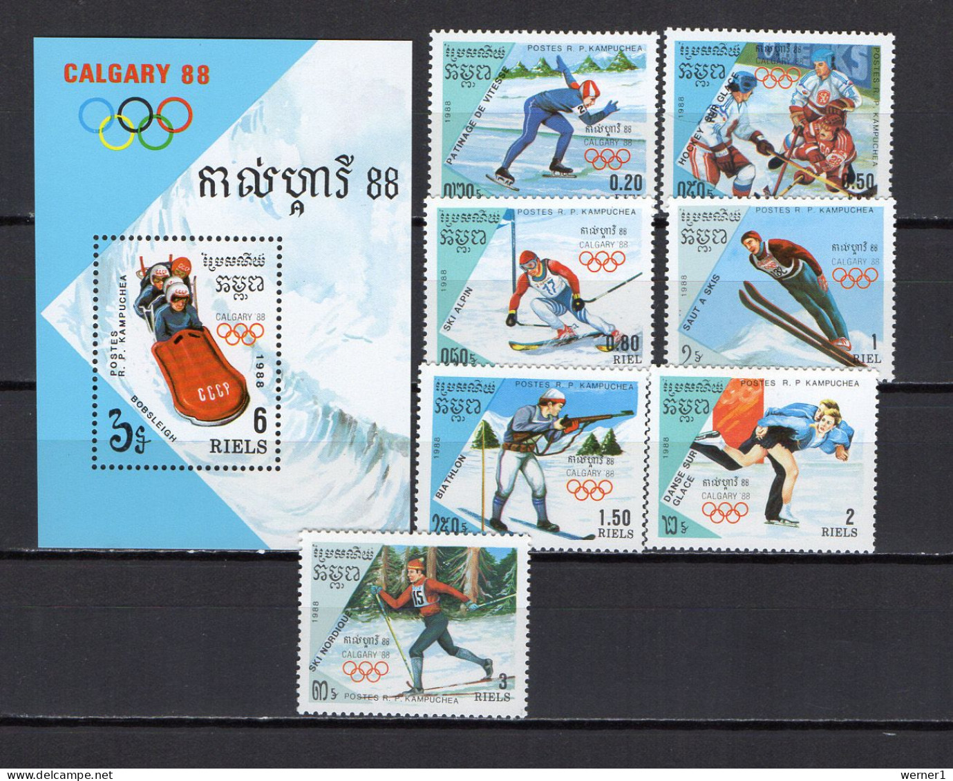 Cambodia 1988 Olympic Games Calgary Set Of 7 + S/s MNH - Hiver 1988: Calgary