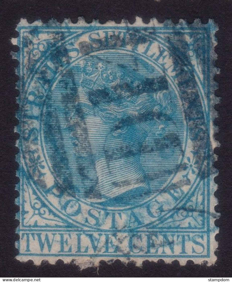 STRAITS SETTLEMENTS 1867 12c Wmk.CC Sc#14 - USED "D14" Cancel @P644 - Straits Settlements