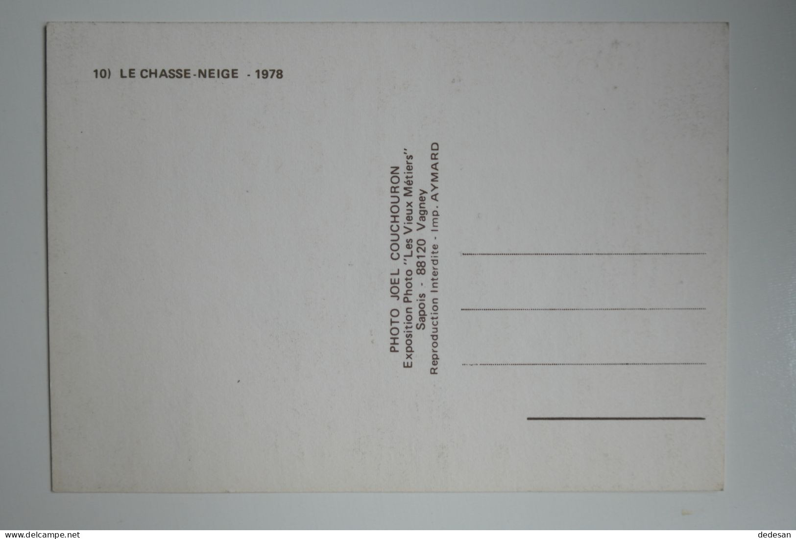 CPSM Grand Format 148x102 10) Le Chasse Neige 1978 Editions Les Vieux Métiers - CHA03 - Paesani