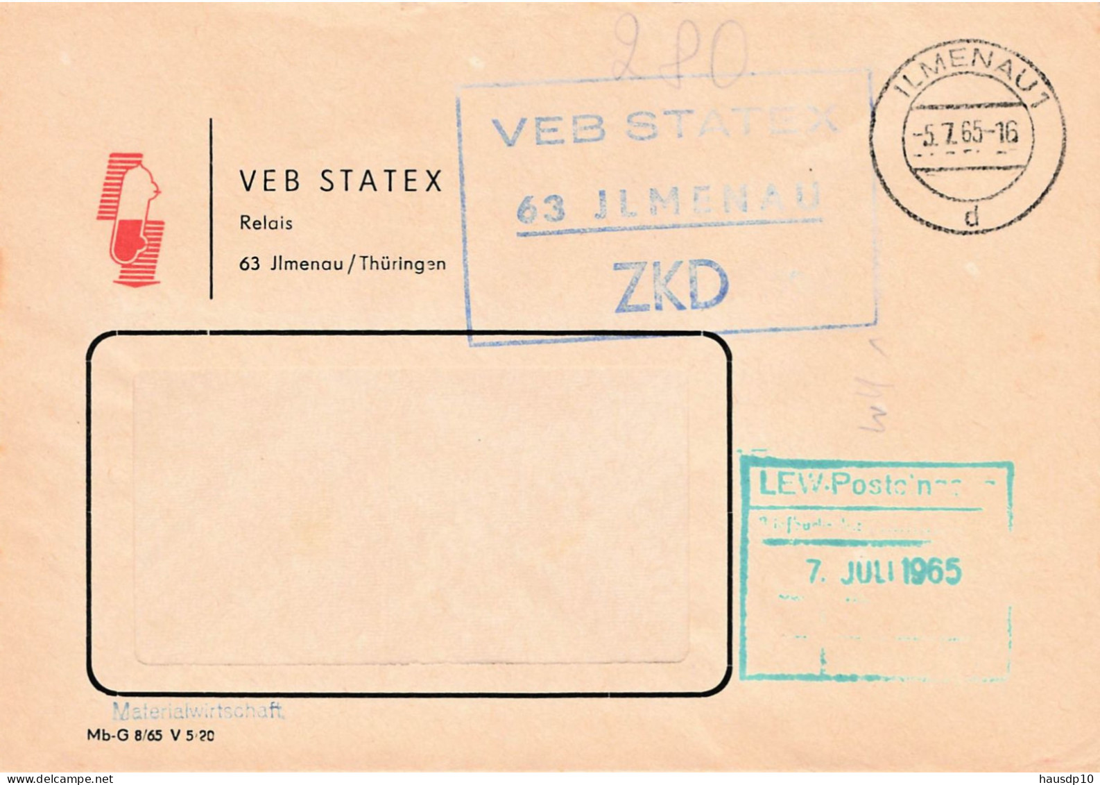 DDR Brief ZKD 1965 VEB STATEX Ilmenau - Servicio Central De Correos