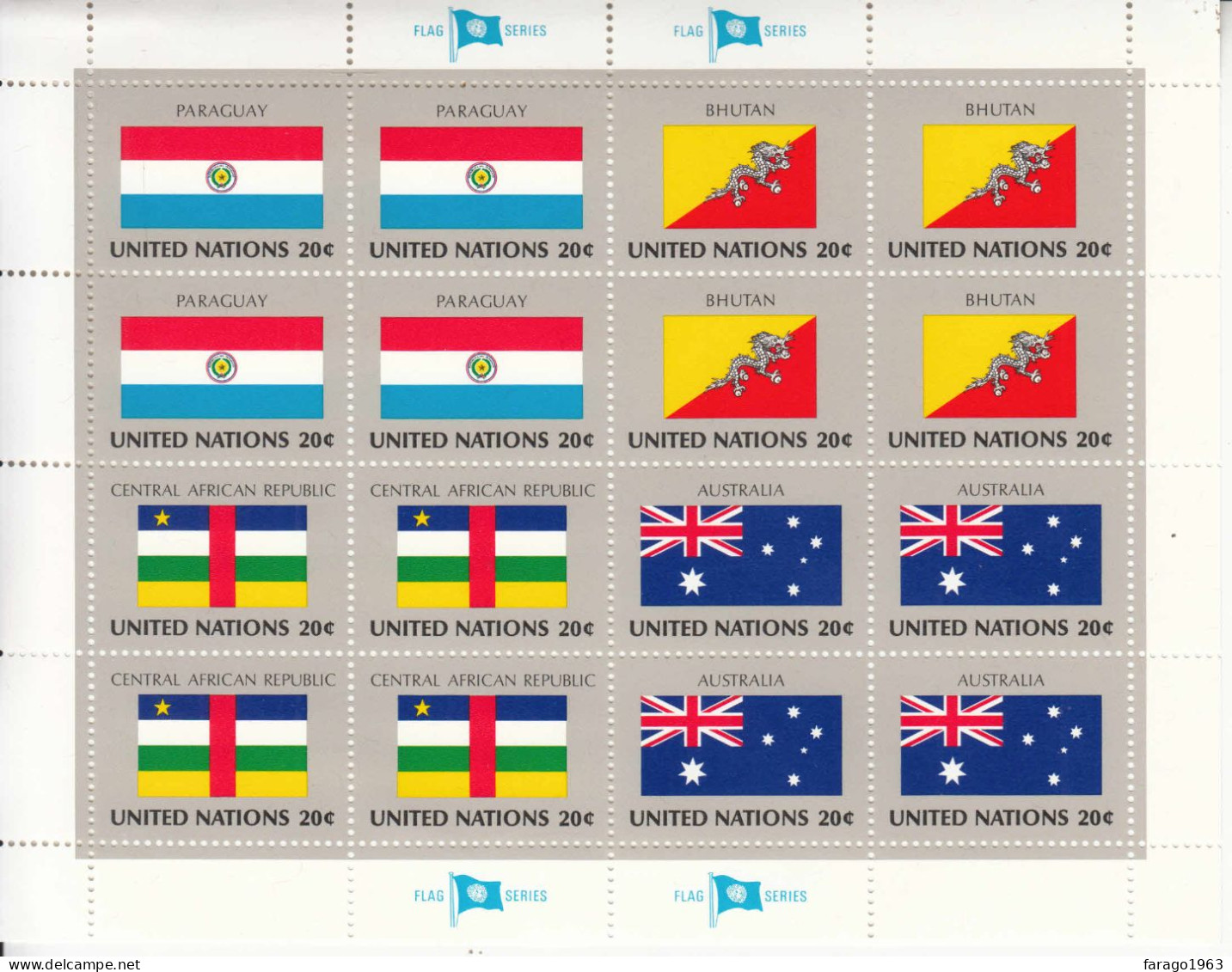 1984 United Nations New York Flags Australia Miniature Sheet Of 16 MNH - Nuovi
