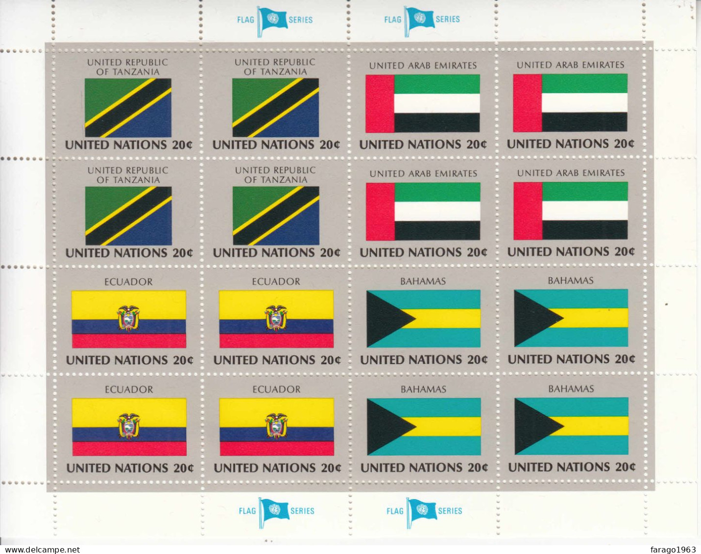 1984 United Nations New York Flags Tanzania UAE Miniature Sheet Of 16 MNH - Neufs