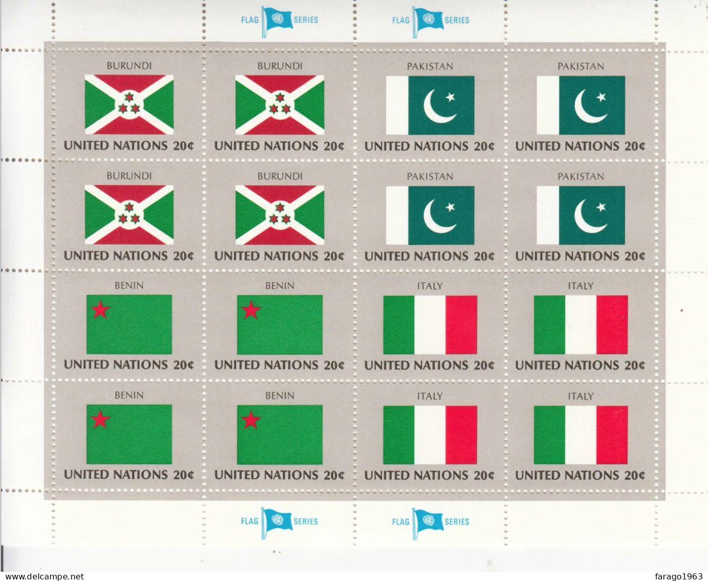 1984 United Nations New York Flags Pakistan Italy Miniature Sheet Of 16 MNH - Ongebruikt