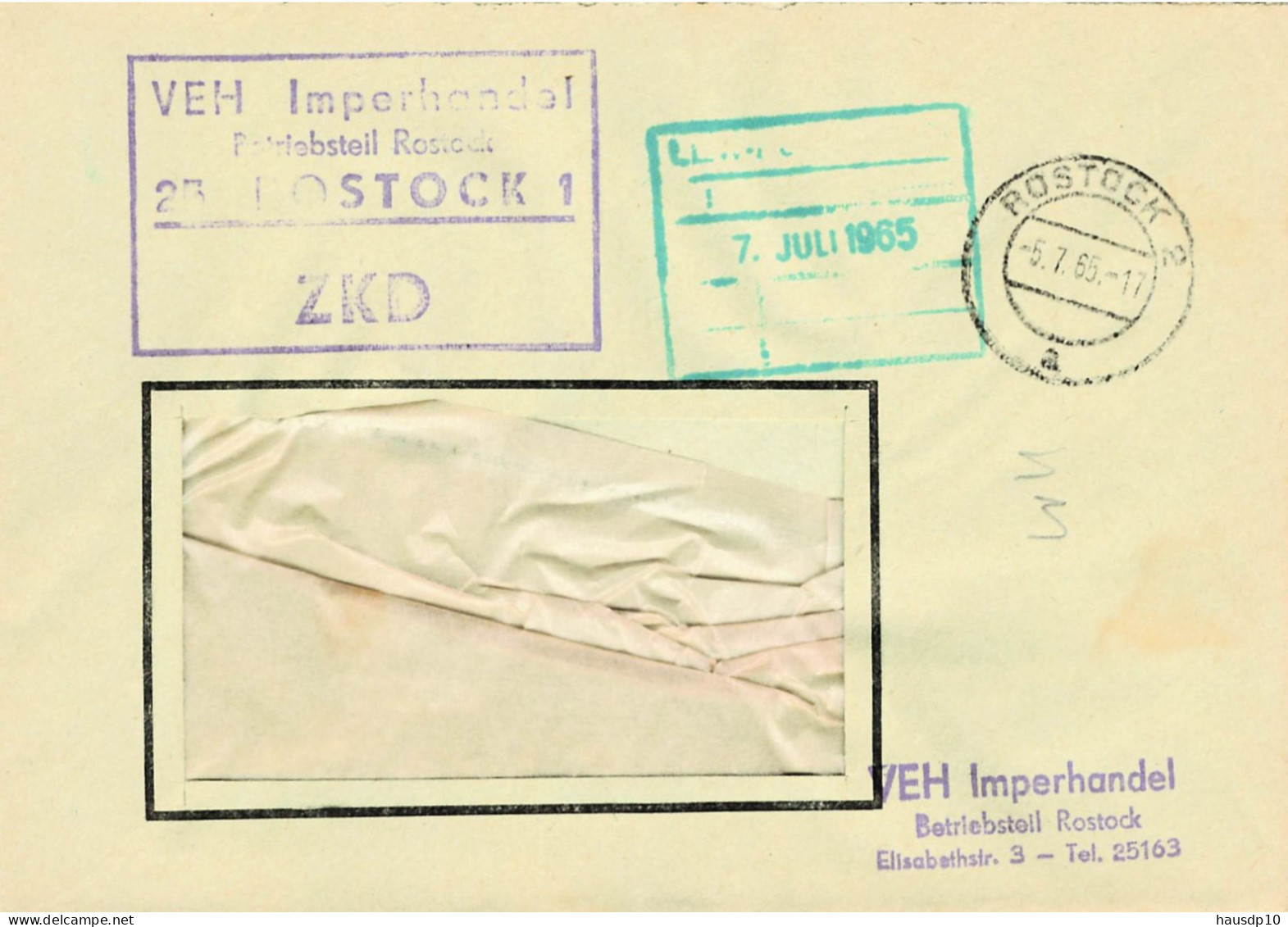 DDR Brief ZKD 1965 VEH Imperhandel Rostock - Central Mail Service