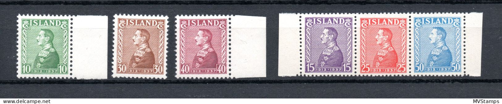 Iceland 1937 Set King Christian X Stamps (Michel 187/92) Nice MNH (from Sheet) - Nuevos